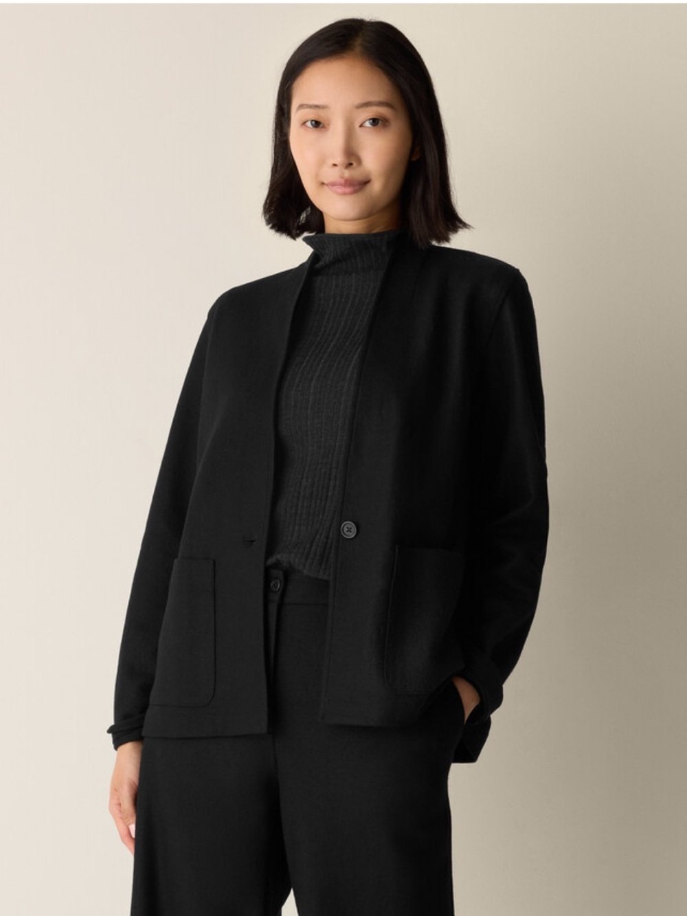NWT Eileen Fisher Felted Wool Jersey High Collar Jacket medium